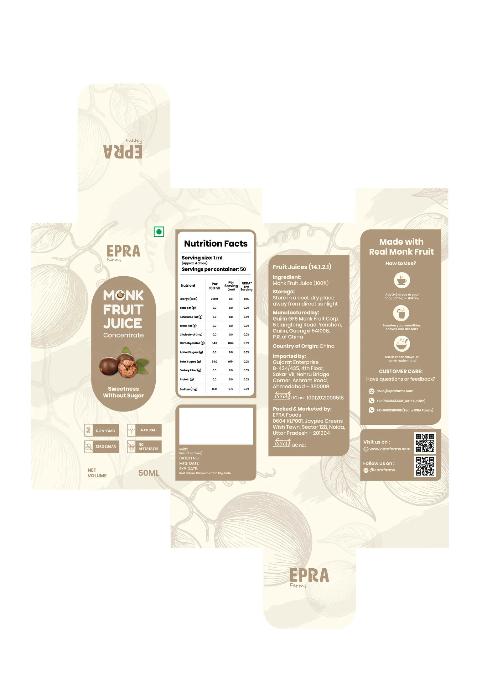 EPRA Farms, Monk Fruit Juice. Design by Smita.