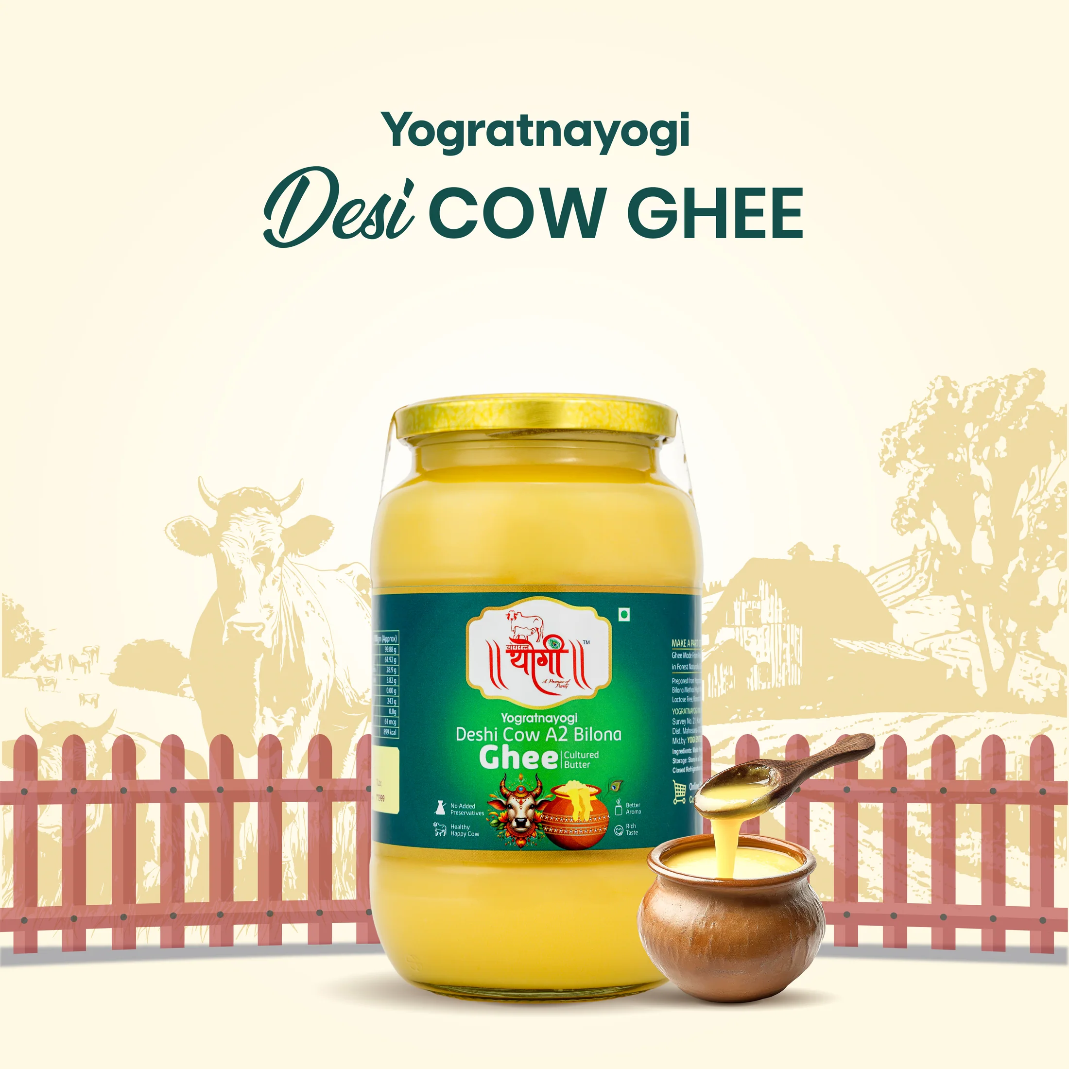 Yogratnayogi, A2 Bilona Ghee. Design by Smita.